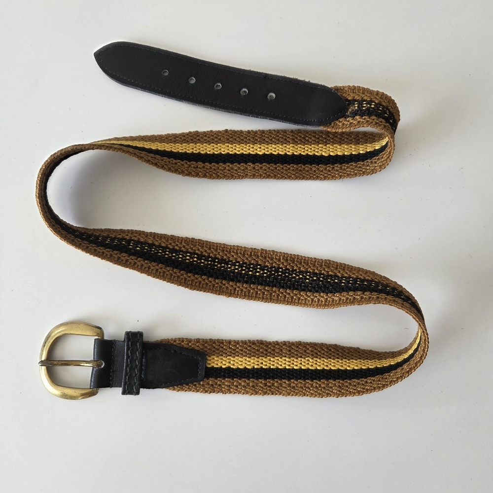 Vtg‎ 90s Stretch Woven Belt 34"-38" Waist 16 18 Brass Buckle Black Brown Yellow